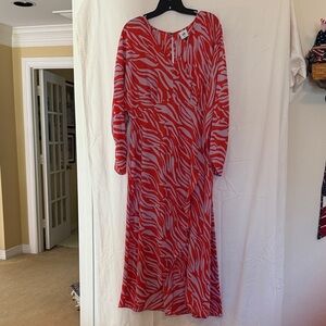 CAbi Red and White Long Sleeve Dress
